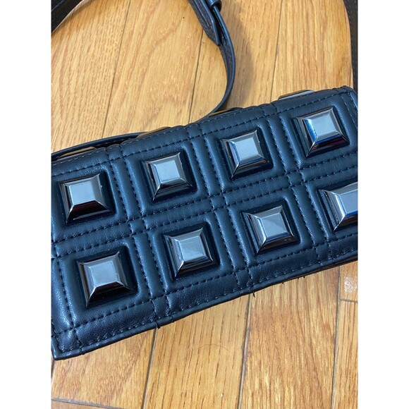 ZARA Small Studded Quilted Black Faux Leather Flap Crossbody Bag - Picture 2 of 10